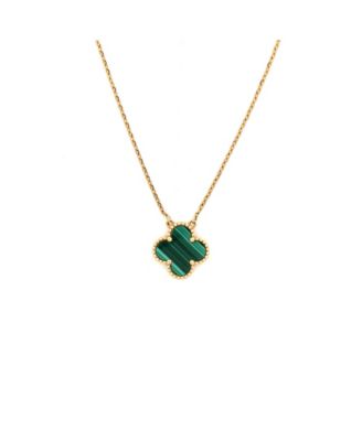  Vintage Alhambra Pendant Necklace 18K Gold and Malachite, 16.5"