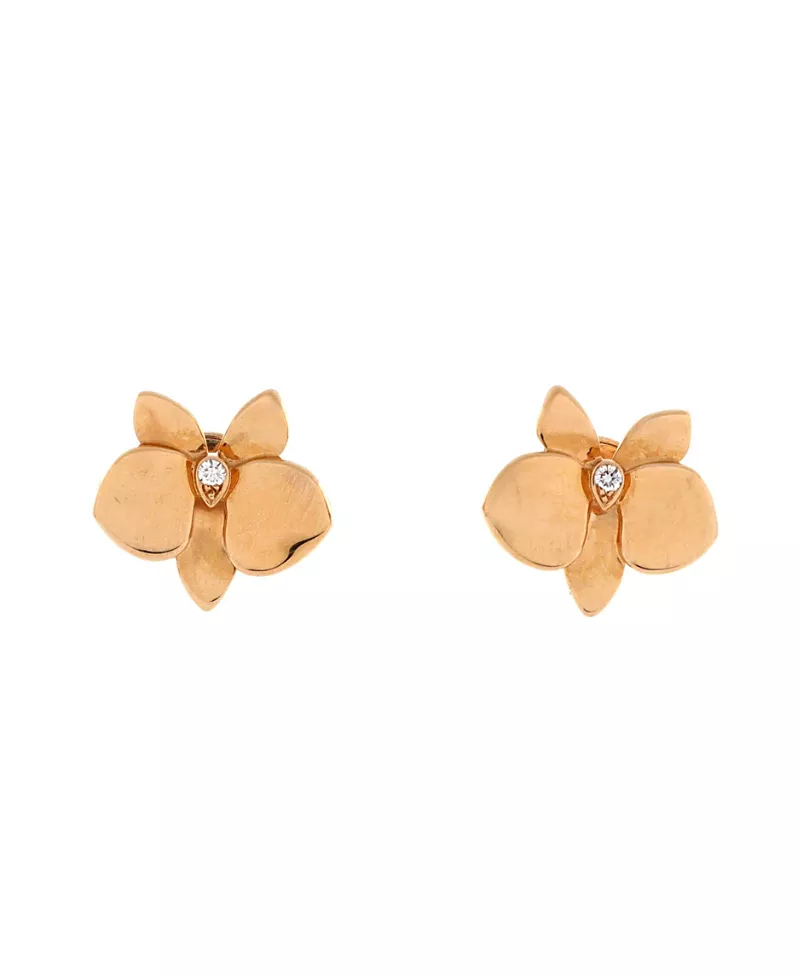 Pre-Owned Cartier Caresse D'Orchidees Stud Earrings 18K Rose Gold with Diamonds