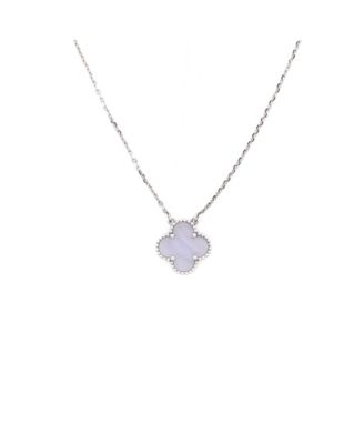 Vintage Alhambra Pendant Necklace 18K White Gold and Chalcedony, 16.25"