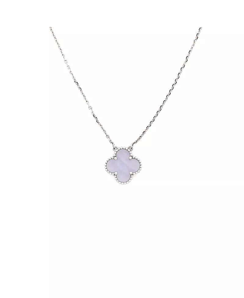 Pre-Owned Van Cleef & Arpels Vintage Alhambra Pendant Necklace 18K White Gold and Chalcedony, 16.25