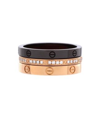 Love Band 3 Ring Set 18K Rose Gold, Diamonds and Ceramic