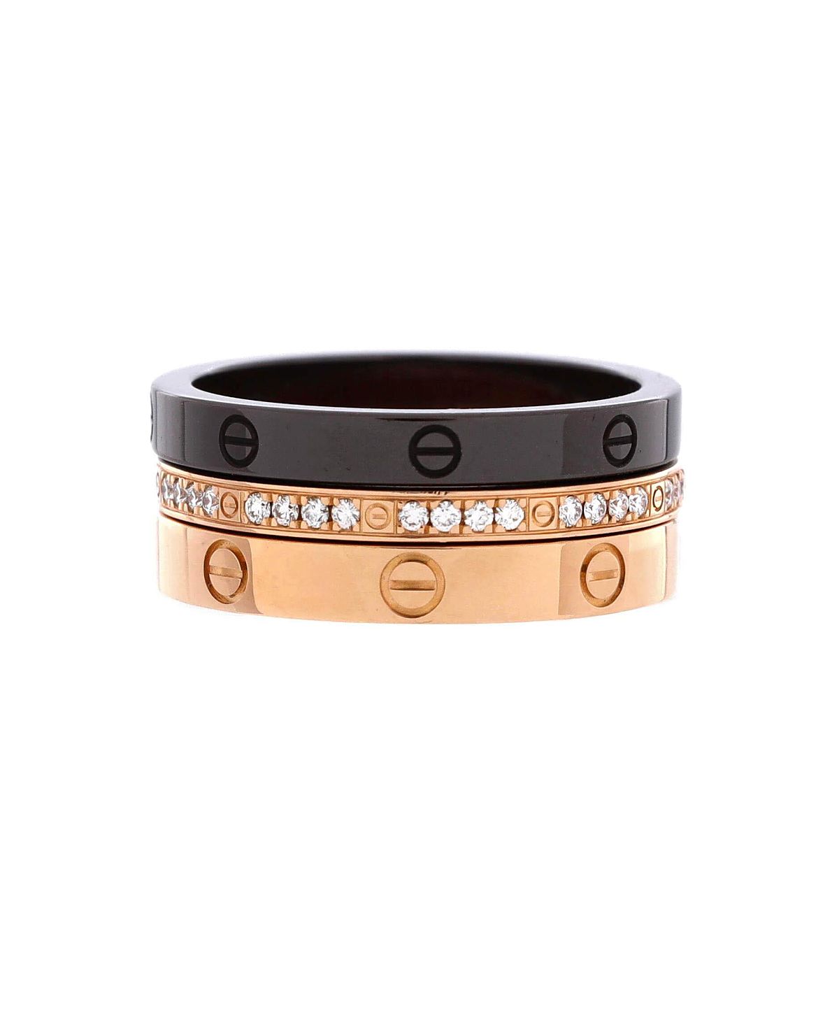 Pre-Owned Cartier Love Band 3 Ring Set 18K Rose Gold