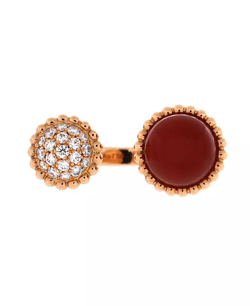Pre-Owned Van Cleef & Arpels Perlee Couleurs Between the Finger Ring 18K Rose Gold with Carnelian and Diamonds