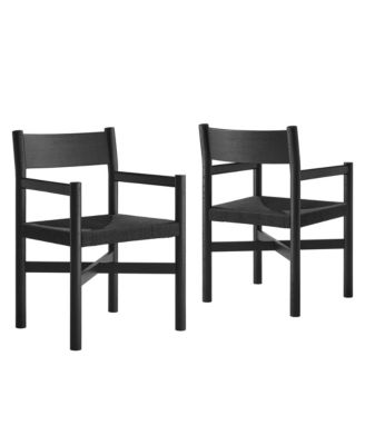  Alvia Oak Wood Dining Armchairs with Woven Seats, Set of 2