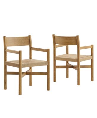 Modway Alvia Oak Wood Dining Armchairs with Woven Seats, Set of 2