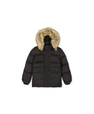 Unisex Faux-Fur Hood Insulated Fleece-Lined Winter Jacket - Little Kid, Big Kid