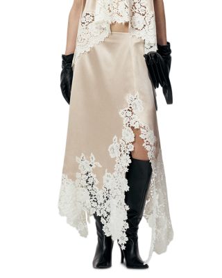 Silk Lace Trim Asymmetrical Slip Skirt