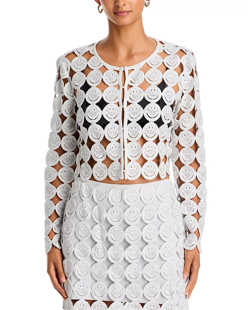 Aqua Smiley Crocheted Cardigan - Exclusive