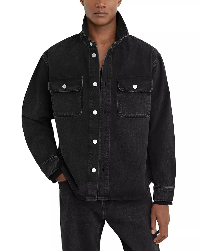 Reiss The Dylan Cotton Twin Pocket Denim Jacket in Washed Black