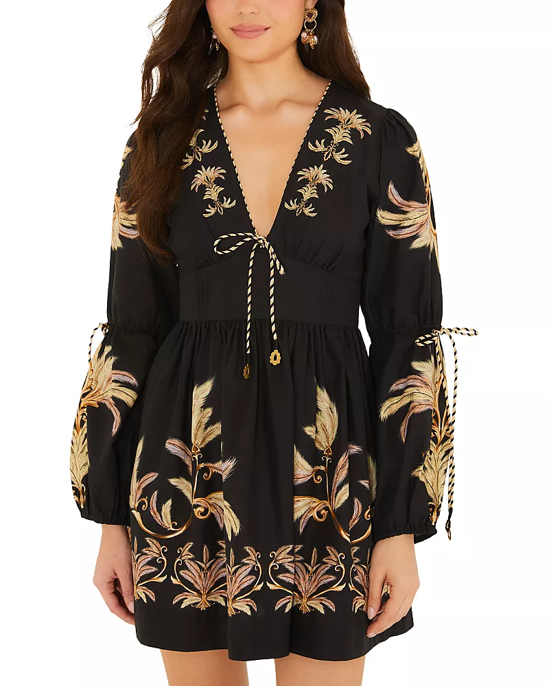 Farm Rio Carnaval Feathers Cotton Mini Dress