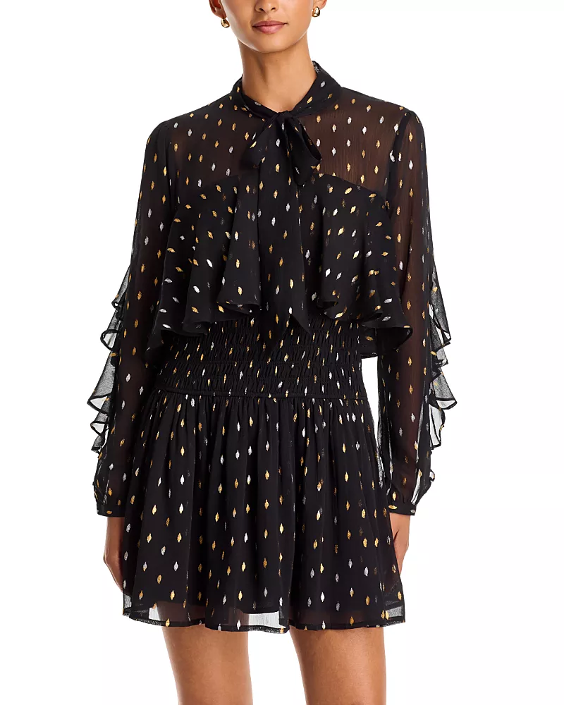 Aqua Metallic Dot Cape Mini Dress - Exclusive