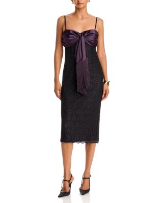 Metallic Lace Satin Fringe Midi Dress - Exclusive
