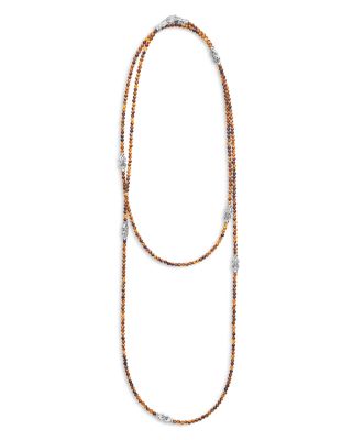 Sterling Silver Signature Caviar Tiger Eye Station Necklace, 34"