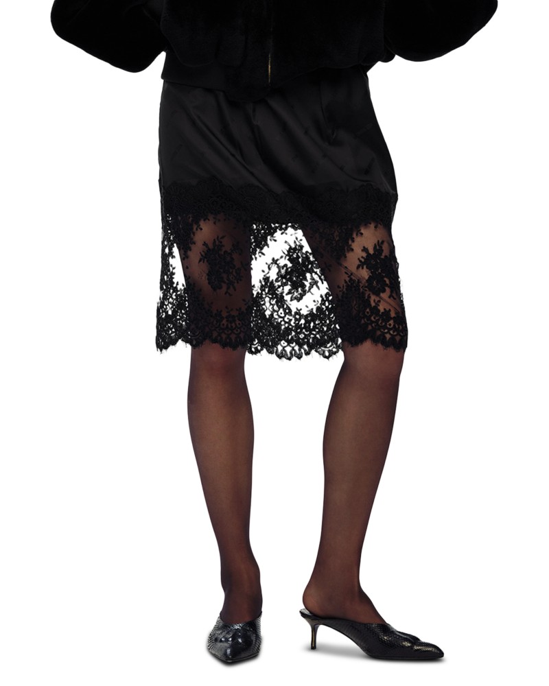 Willy Chavarria Fondo Lace Trim Slip Skirt in Black Beauty