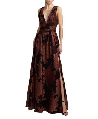  Burnout Chiffon Sleeveless V Neck A Line Gown