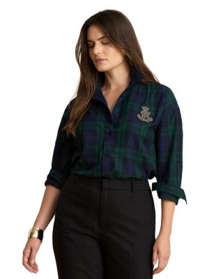 Cotton Rhinestone Logo Patch Shirt