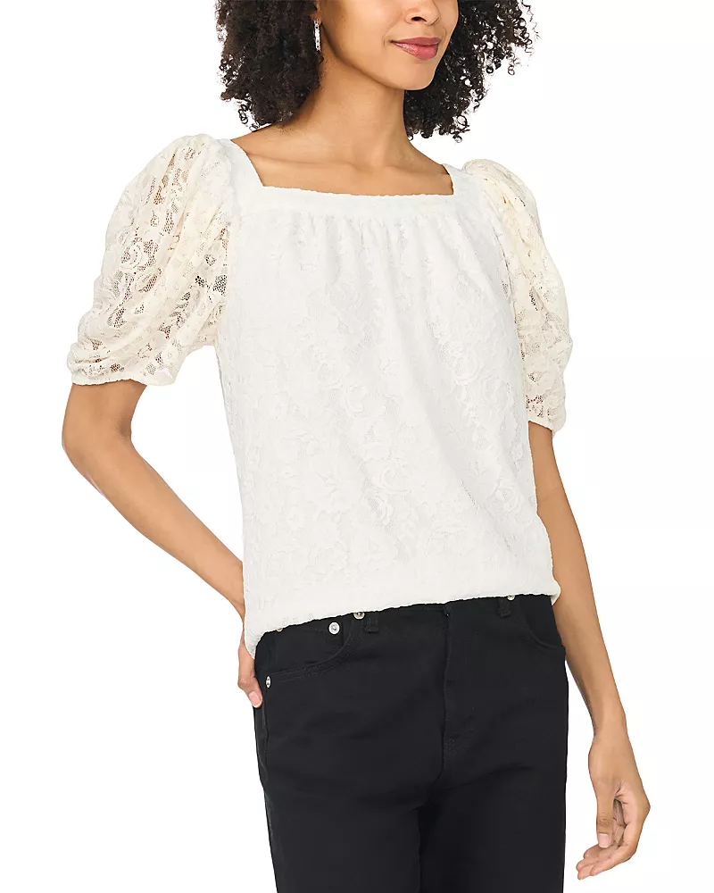 Vince Camuto Raschel Lace Puff Sleeve Top