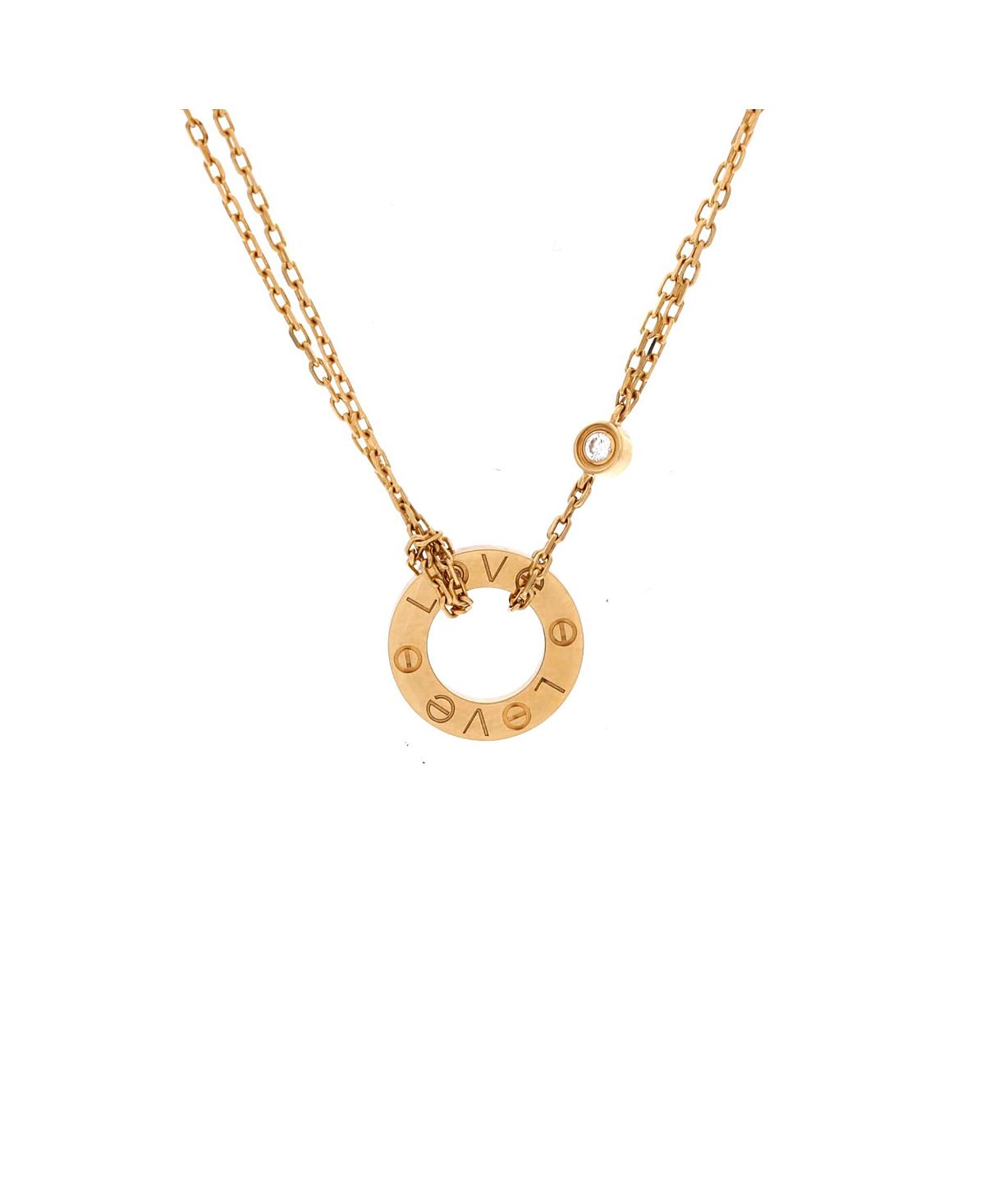 Pre-Owned Cartier 2 Diamonds Love Pendant Necklace 18K Gold and Diamonds