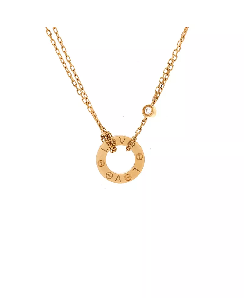 Pre-Owned Cartier 2 Diamonds Love Pendant Necklace 18K Gold and Diamonds, 16