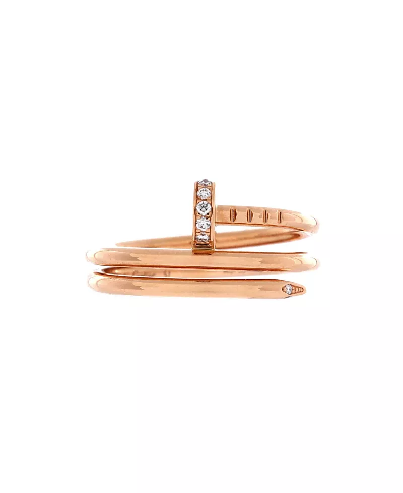 Pre-Owned Cartier Small Juste un Clou Double Ring 18K Rose Gold and Diamonds