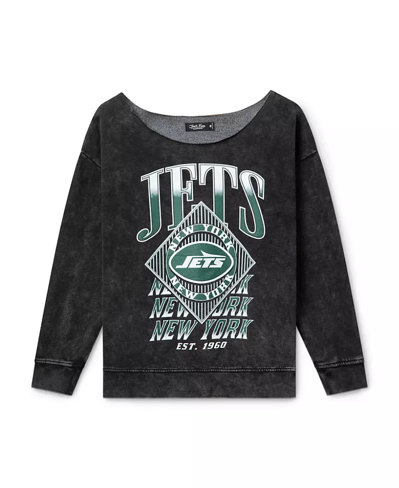 Junk Food Clothing Women's Nfl New York Jets Off Shoulder Cropped Fleece