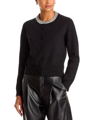 Aqua Crystal Trim Crewneck Cardigan - Exclusive