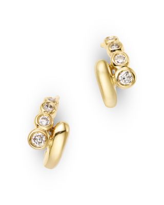 14K Yellow Gold Diamond Graduated Bypass Huggie Hoop Earrings, 0.23 tcw