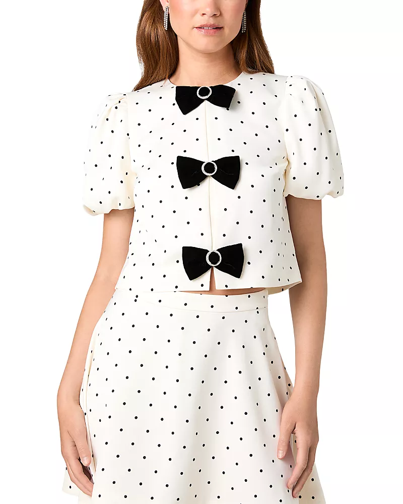 French Connection Maelys Puff Sleeve Bow Detail Top