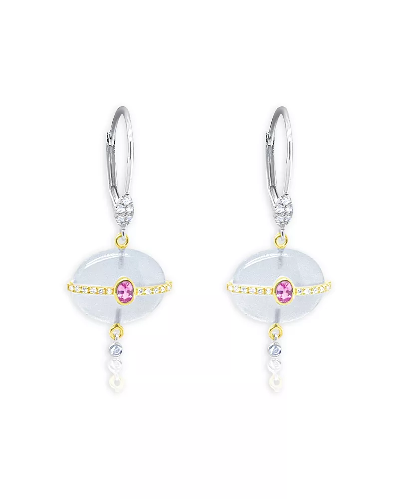 Meira T 14K Yellow & White Gold Chalcedony, Pink Sapphire & Diamond Drop Earrings