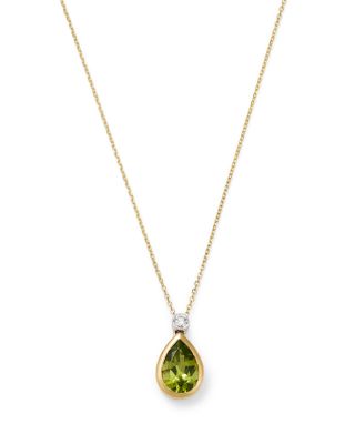 Diamond & Peridot Pendant Necklace in 14K Yellow Gold, 0.07 tcw