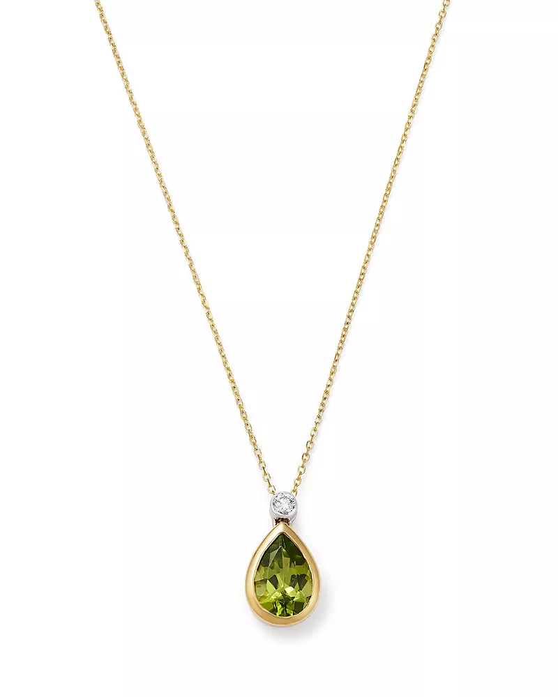 Bloomingdale's Fine Collection Diamond & Peridot Pendant Necklace in 14K Yellow Gold, 0.07 tcw