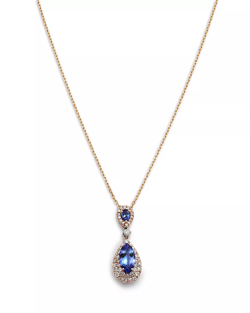 Bloomingdale's Fine Collection Diamond & Tanzanite Double Drop Pendant Necklace in 14K White Gold, 0.55 tcw