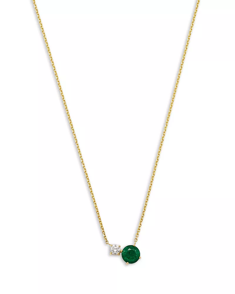 Bloomingdale's Fine Collection Diamond & Emerald Pendant Necklace in 14K Yellow Gold, 16