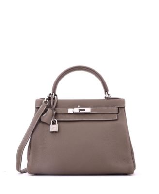 Kelly 28 Handbag Grey Clemence with Palladium Hardware