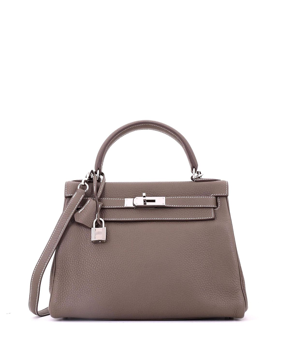 Pre-Owned HERMES Kelly 28 Handbag Grey Clemence with Palladium Hardware
