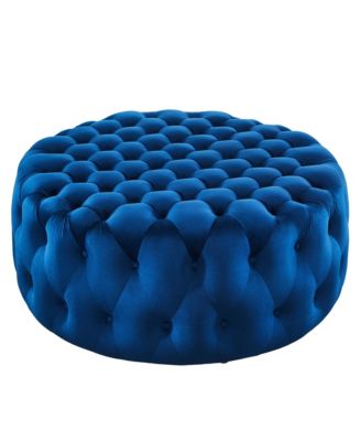  Amour Tufted Button Large Round Performance Velvet Ottoman