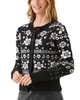 Petite Floral Jacquard Crewneck Cardigan