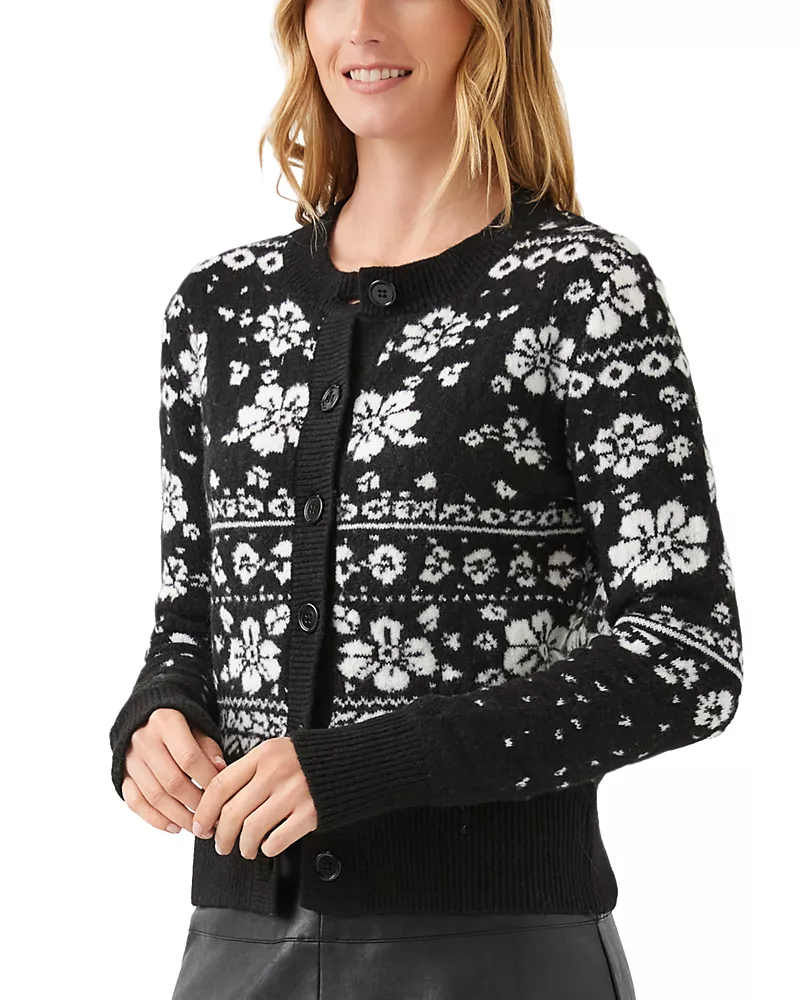 Karen Kane Petite Floral Jacquard Crewneck Cardigan