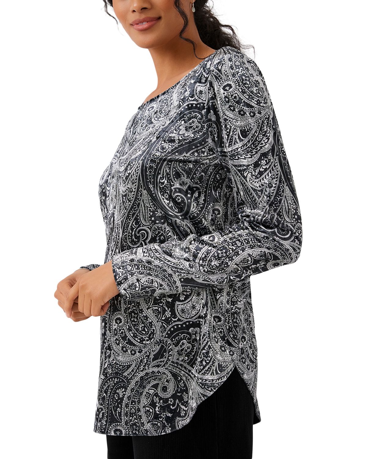 Petite Velvet Shirttail Top thumbnail 2