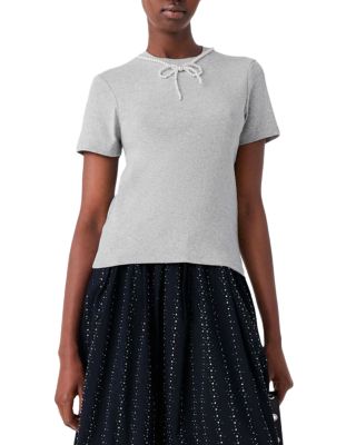 Imitation Pearl Beaded Collar Tee