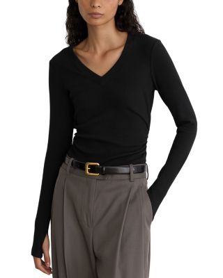 Cotton Stretch Ribbed V Neck Top