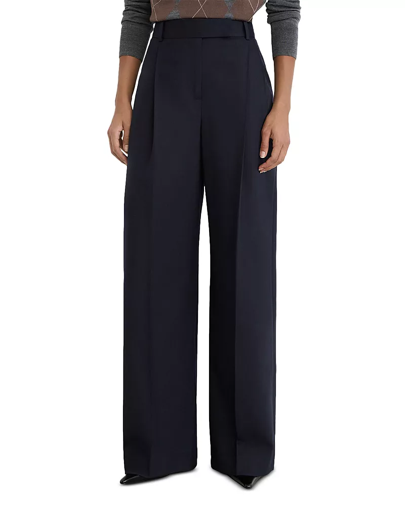 Reiss Petites Luna Wool Blend Pleated Wide Leg Pants