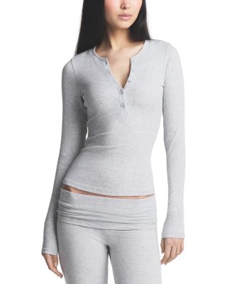 Skims Ribbed Cotton Blend Henley Top