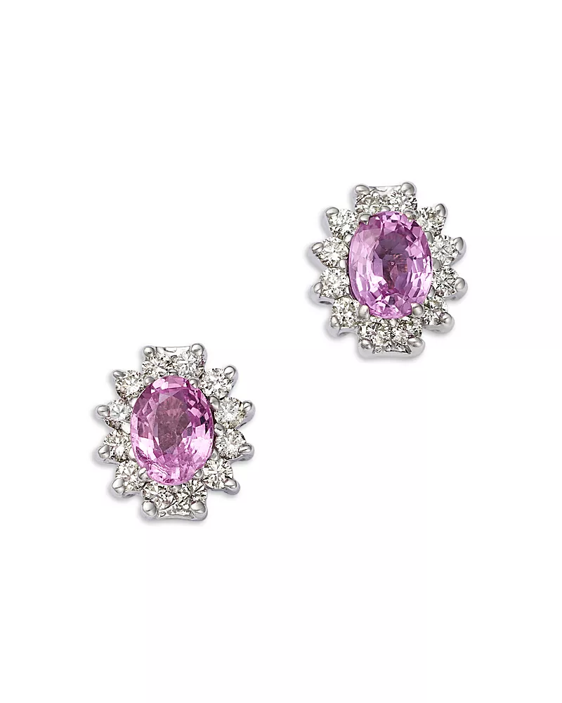 Bloomingdale's Fine Collection Pink Sapphire & Diamond Oval Earrings in 14K White Gold