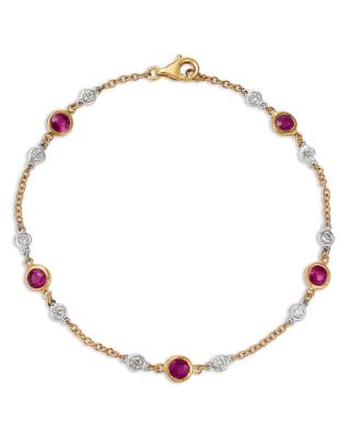 Diamond & Ruby Bezel Station Bracelet in 14K Yellow Gold