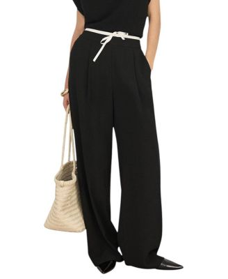  Women's Contrast Waist Wide Leg Trousers