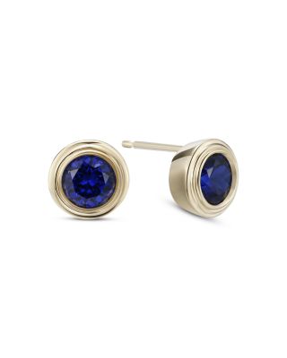 10K Yellow Gold Lab Grown Blue Sapphire September Birthstone Bezel Stud Earrings Brand Name