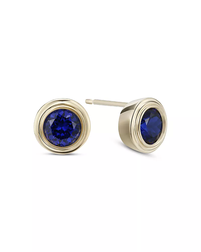 Moon & Meadow 10K Yellow Gold Lab Grown Blue Sapphire September Birthstone Bezel Stud Earrings