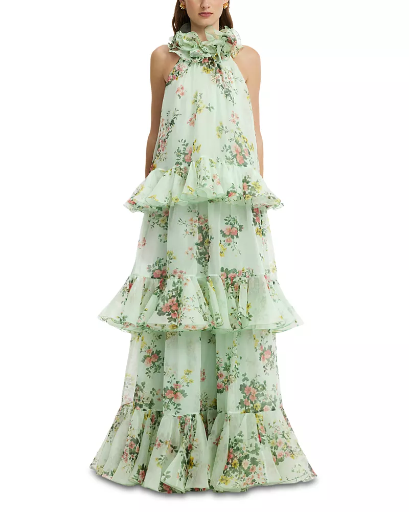 Leo Lin Thalia Printed Silk Tiered Maxi Dress