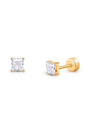  Girls' 14K Gold on Titanium Princess Cut Stud Earrings - Baby, Little Kid, Big Kid